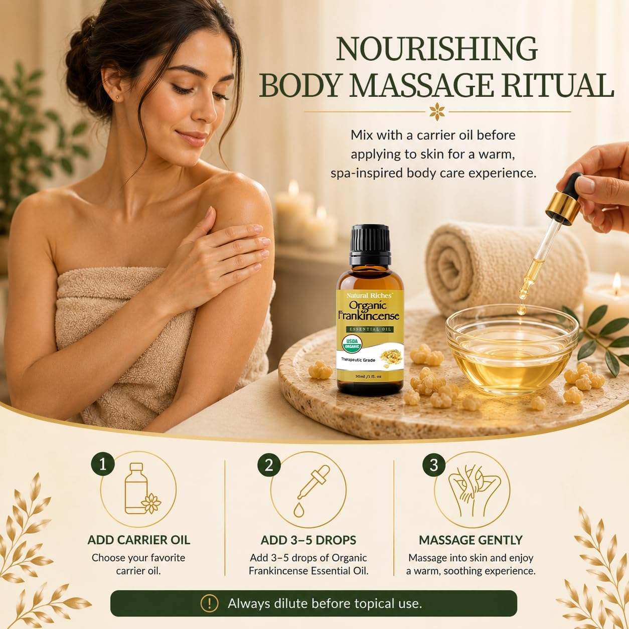 Natural Riches USDA Organic Frankincense Essential Oil 30 ml - Boswellia Serrata, 100% Pure Natural Undiluted, Therapeutic Grade for Diffuser Aromatherapy Premium Certified Organic