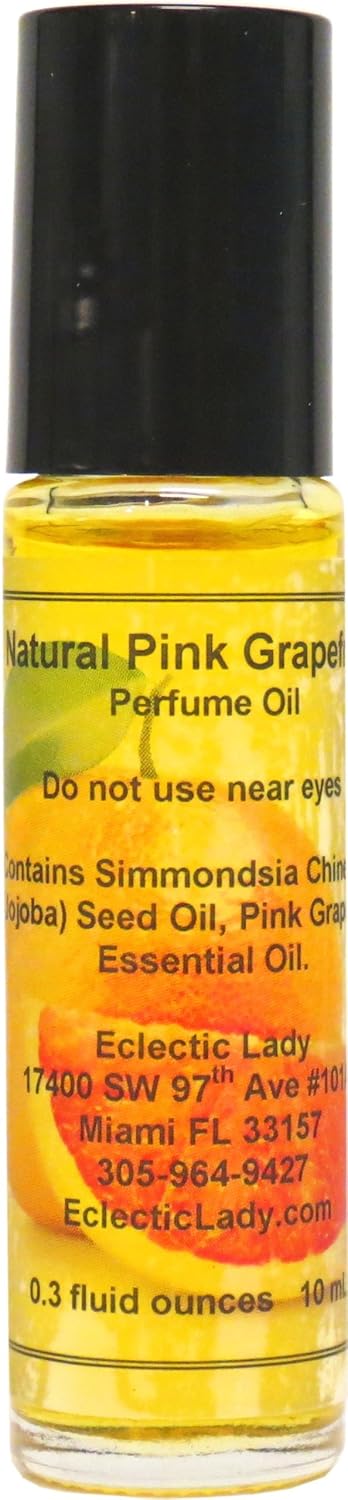 All Natural Pink Grapefruit Perfume Oil, 0.3 Oz Portable Roll-On Fragrance with Long-Lasting Scent, Delightful Essential Oils and Jojoba Oil For Daily Use