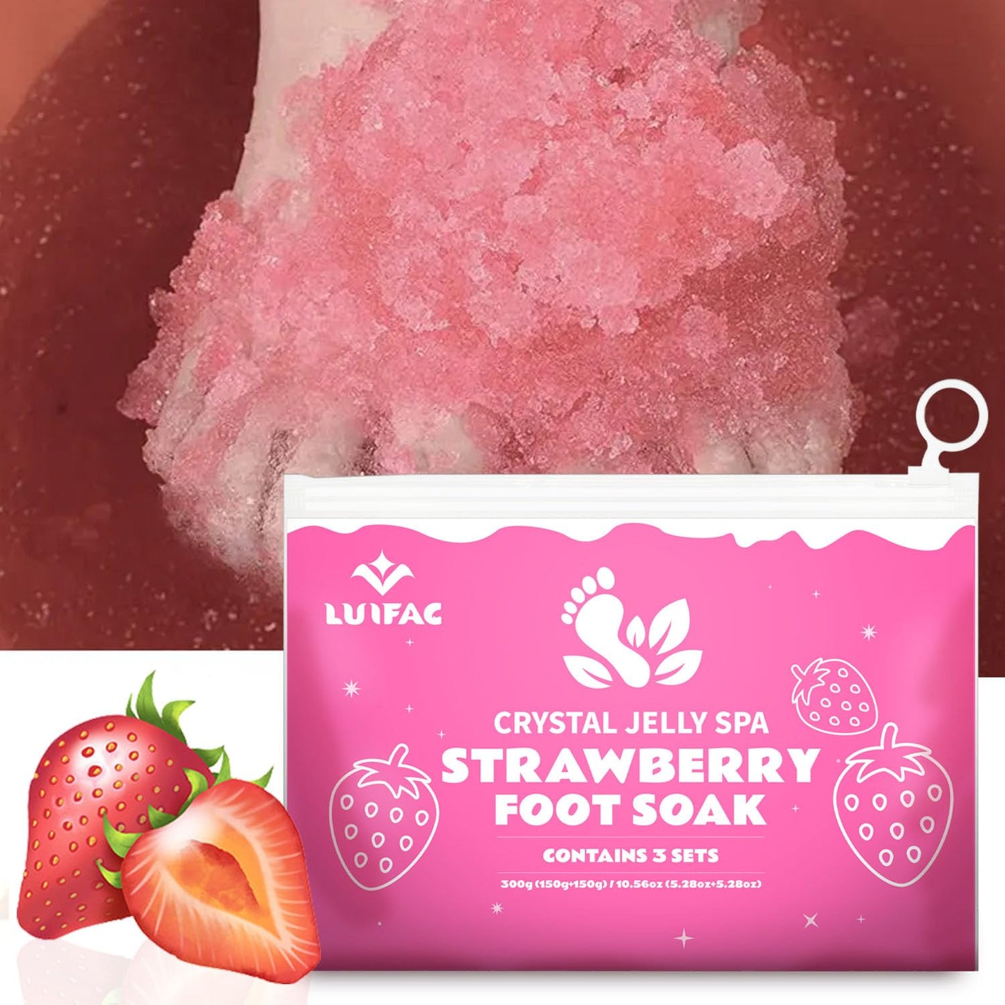 Foot Soak, Jelly Spa Pedicure Spa, Bubble Foot Bath Spa, Salon Pedi, Relaxation,Foot Salt Soak for Stubborn Foot Odor Tired Dry Cracked Feet Foot Care for Women Men (Strawberry)