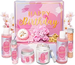Birthday Gift for Women, Bath Sets for Women Gift, Bath and Body Gifts Set, Cherry Bloosom Spa Gift for Self Care, Thank You Relaxing Spa Basket for Mom, Grandma, Girlfriend, Sister, Friends