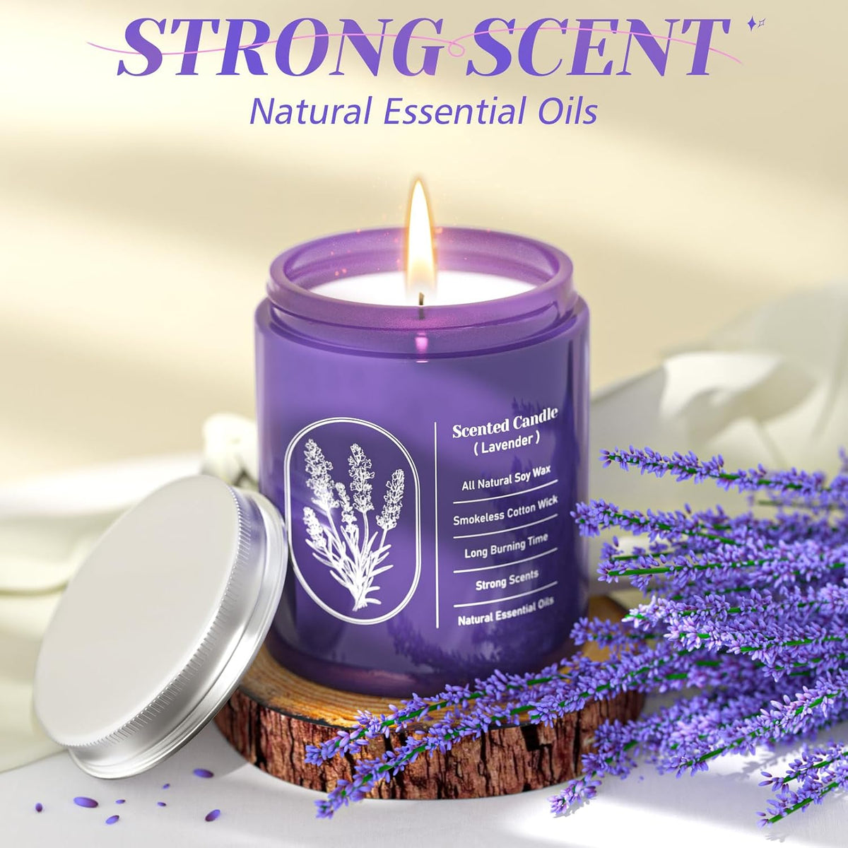 WarmEmbrace Lavender Scented Soy Candle for Women &amp; Men, 7.6 Oz Jar Candle