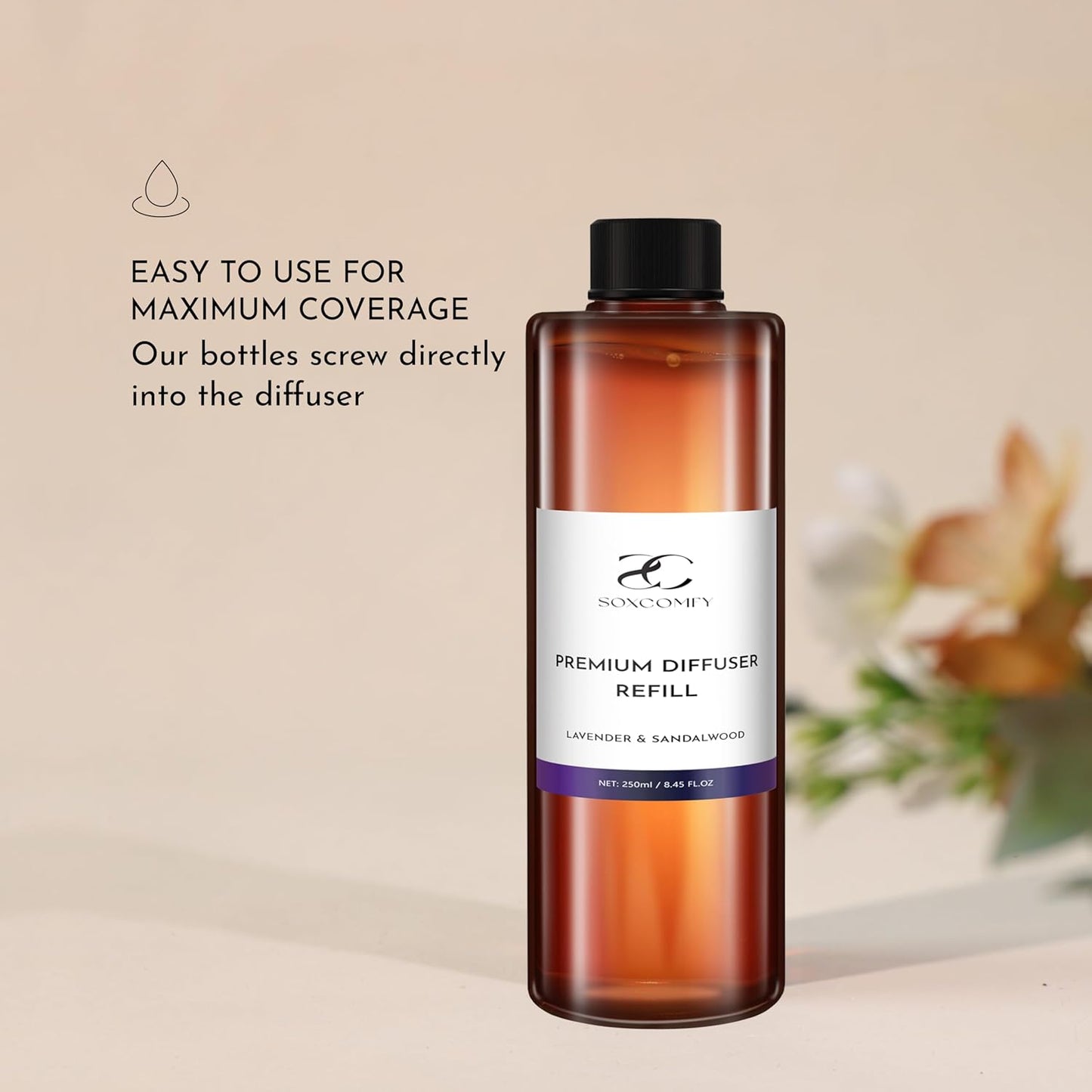 Diffuser Oil Refill, 250ml / 8.45 fl oz, Lavender & Sandalwood - Reed & Aromatherapy Diffuser Oil, Long-Lasting Home Fragrance, Sweet Orange & Cedarwood Notes