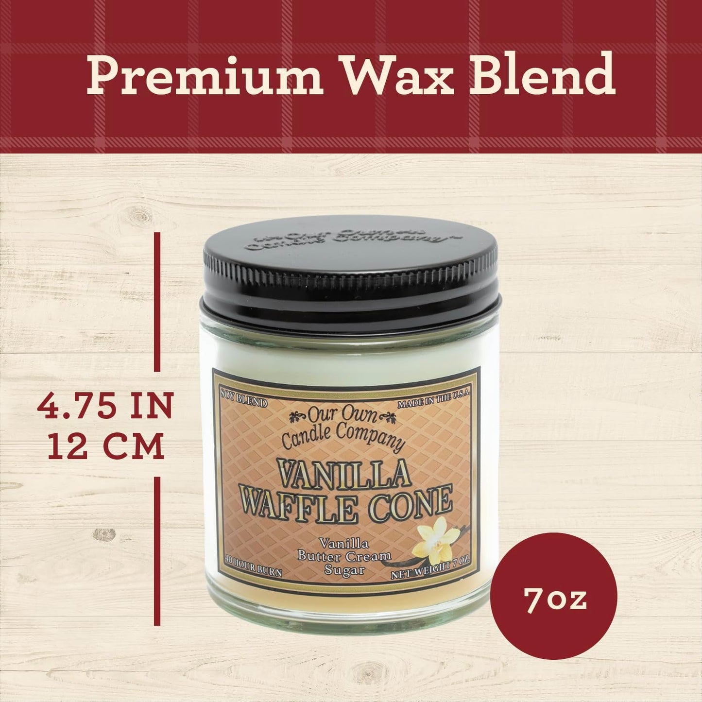 Our Own Candle Company, Vanilla Waffle Cone Scented Mason Jar Candles, 40 Hour Burn Time, 7 Ounces (3 Pack)