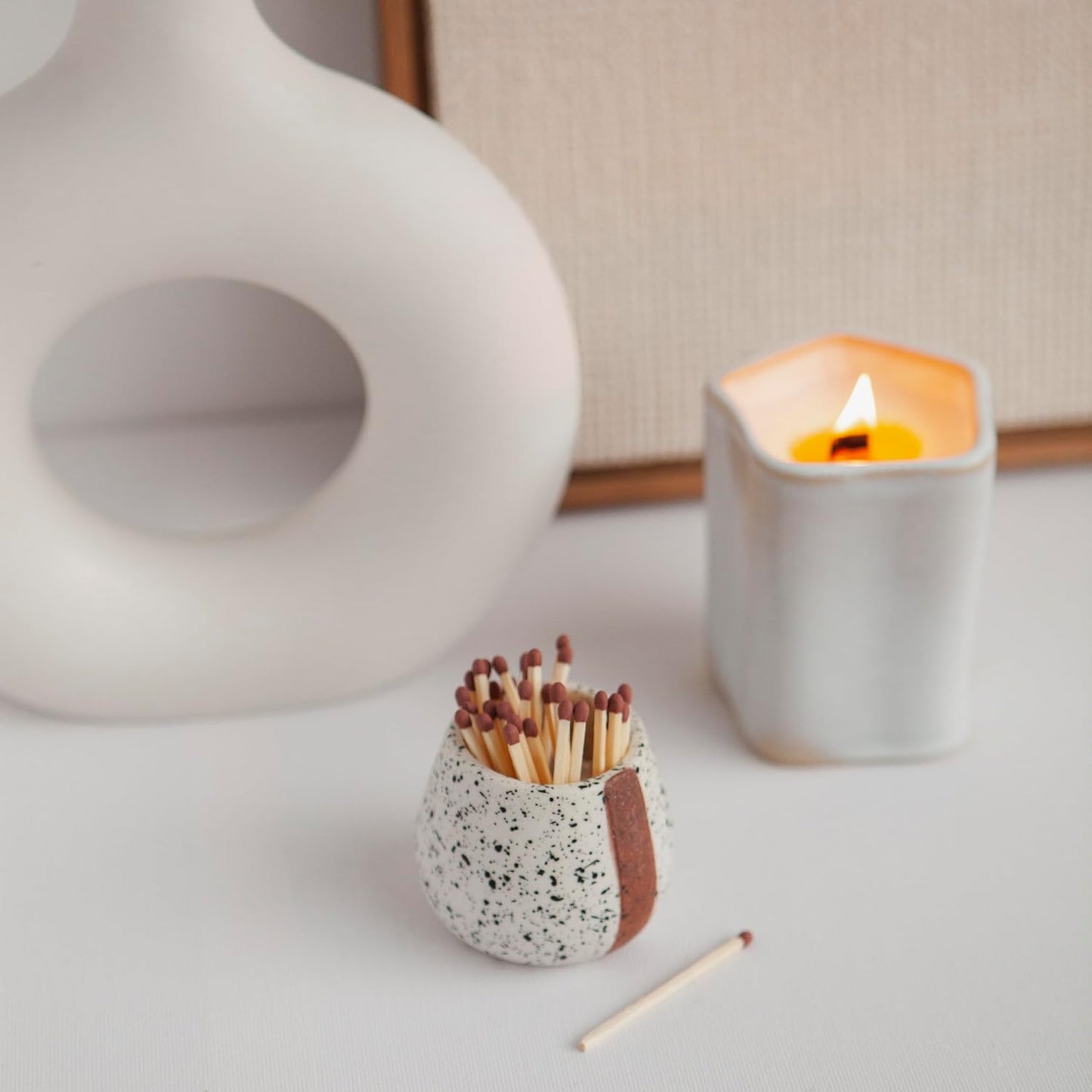 Amarcado Ceramic Match Holders with Striker - Set of 2 - Candle Accessories - Candle Lover Gifts - Housewarming Gift - Matches NOT included