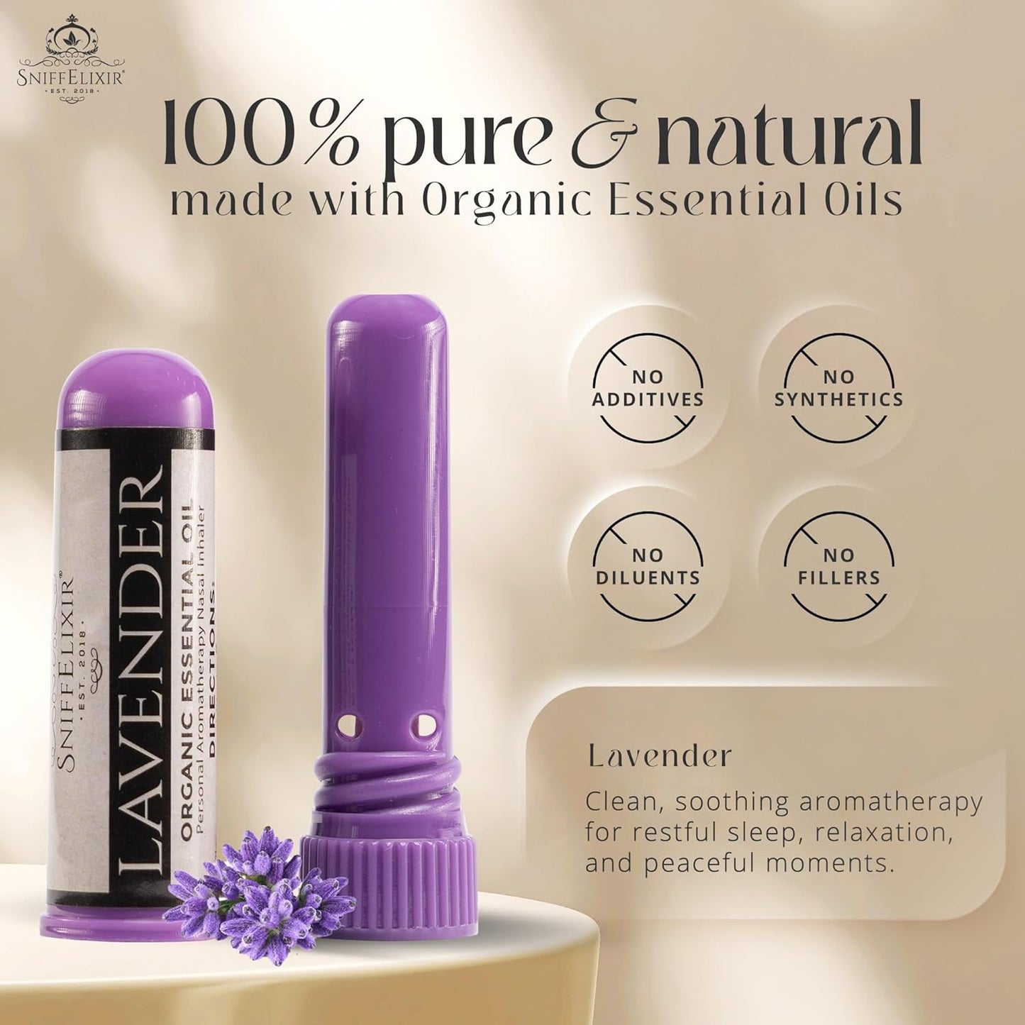Lavender Essential Oil Aromatherapy Nasal Stick Vapor Inhaler for Sleep Aid, Meditation, Relaxation - USA Made with Organic Essential Oils, Natural Mood Support