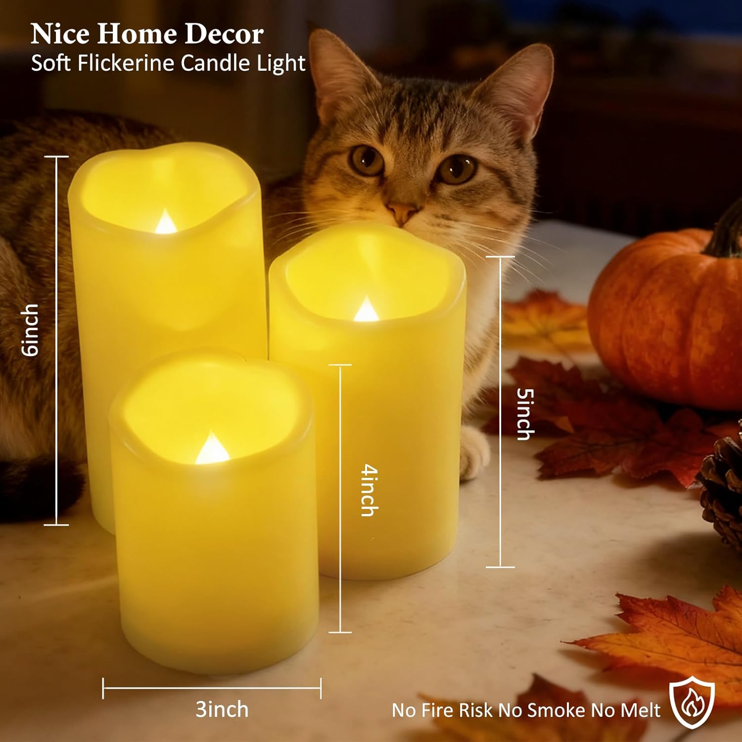 Weatherproof Flameless Candles with 6 H Timer-1000 Hours Long Life, Waterproof Battery Operated Flickering LED Pillar Candles,Outdoor Candles for Chiristmas Thanksgiving Halloween （ 4" 5" 6" Ivory)