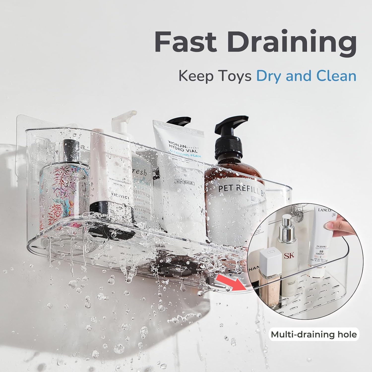 Bath Toy Storage Holder for Bathtub, Clear Bath Toy Organizer Large Capacity Bathtub Toy Storage Shower Caddy for Bathroom (2 Large)