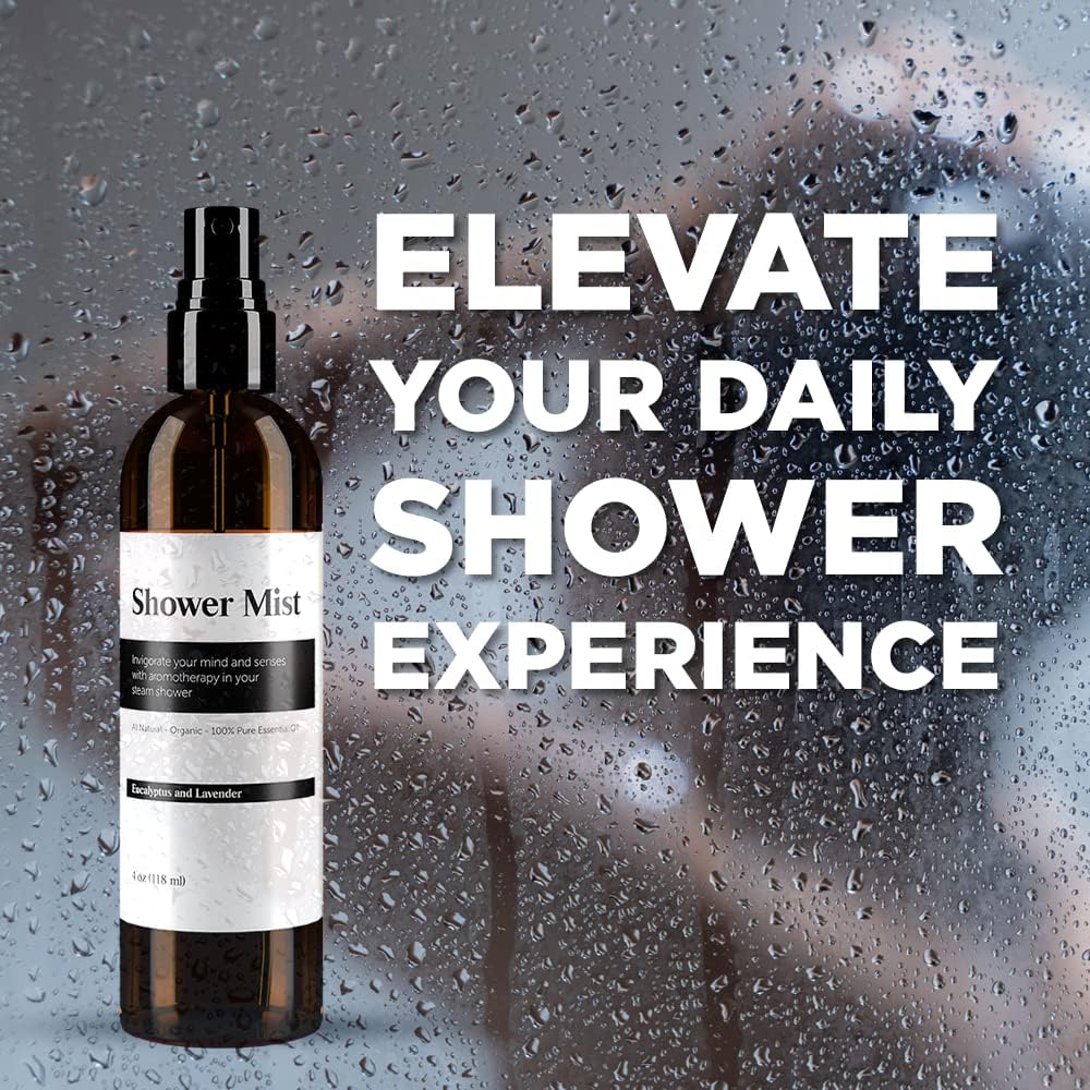 Eucalyptus and Lavender Daily Shower Spray – 4 fl oz | Naturally Made Essential Oil Shower Steamer for Sinus, Stress & Congestion Relief | Spa Mist, Aromatherapy, Room Scents - Enhances Mood (White)