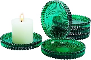 Candleholder Glass Candle Holder Plates Set of 6, Round Glass Candle Tray Plates for Dining Wedding Lantern Festival Party Evening Light, Green