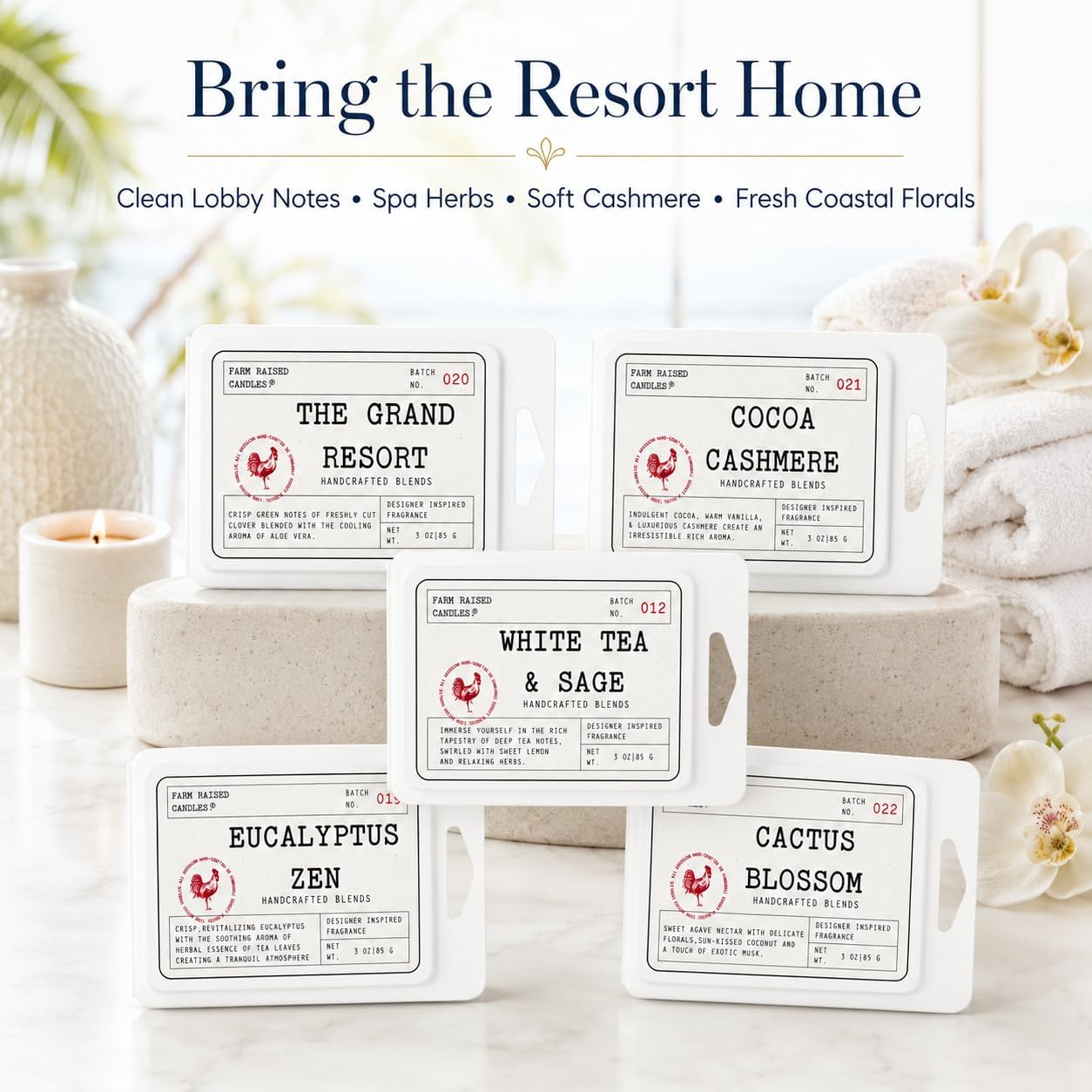 Resort Spa Soy Wax Melts, 5 Pack, 16 oz | 5 hotel & spa inspired scents • 16 oz total • 30 cubes • USA-grown soy wax