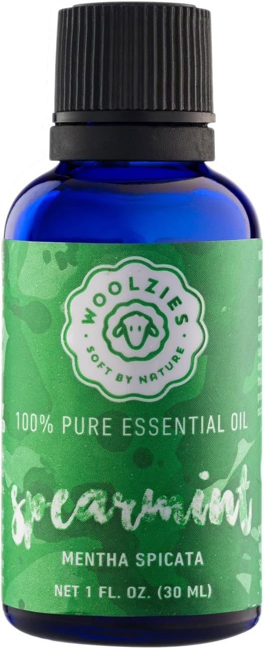 Woolzies 100% Pure & Natural Spearmint Essential Oil 1 Oz - Promotes Digestion - Promotes Uplifting Mood & Focus - Cleanses Mouth & Freshens Breath - for Diffusion, Topical & Aromatherapy Use