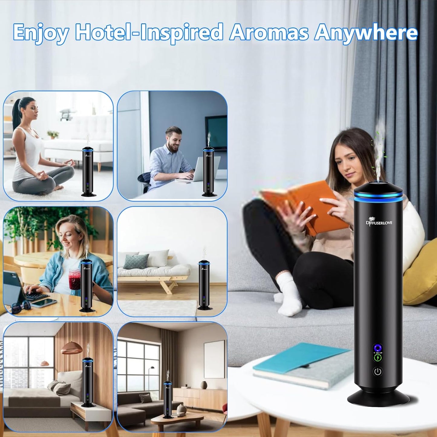 Diffuserlove Full Metal Body Waterless Scent Diffuser with 5 Hotel Scent Oils Hotel Diffuser Waterless Aromatherapy Essential Oil Diffuser UP to 1000 Sq Ft Coverage for Home Office