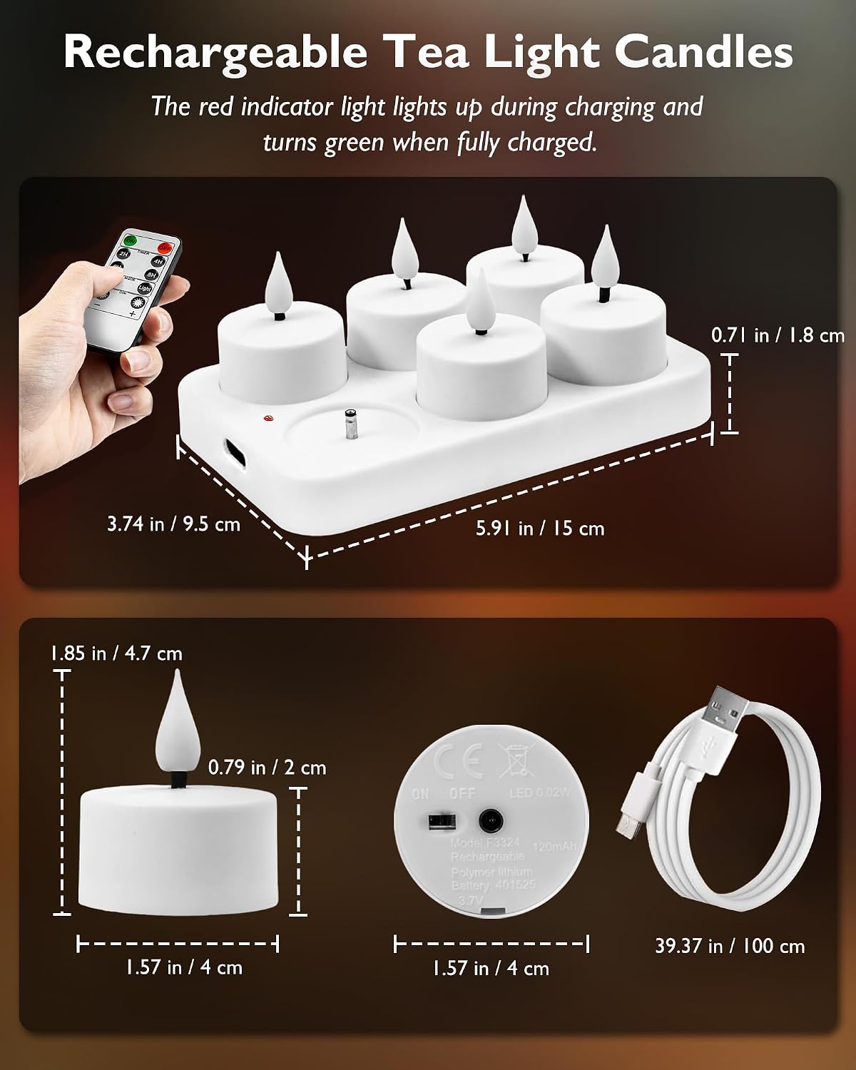 Homemory Rechargeable Tea Lights Flameless Candles with Remote Timer, Battery Operated LED Tealight Candles, USB Candles for Wedding Table Centerpiece Reception Banquet Christmas Halloween, 6-Pack