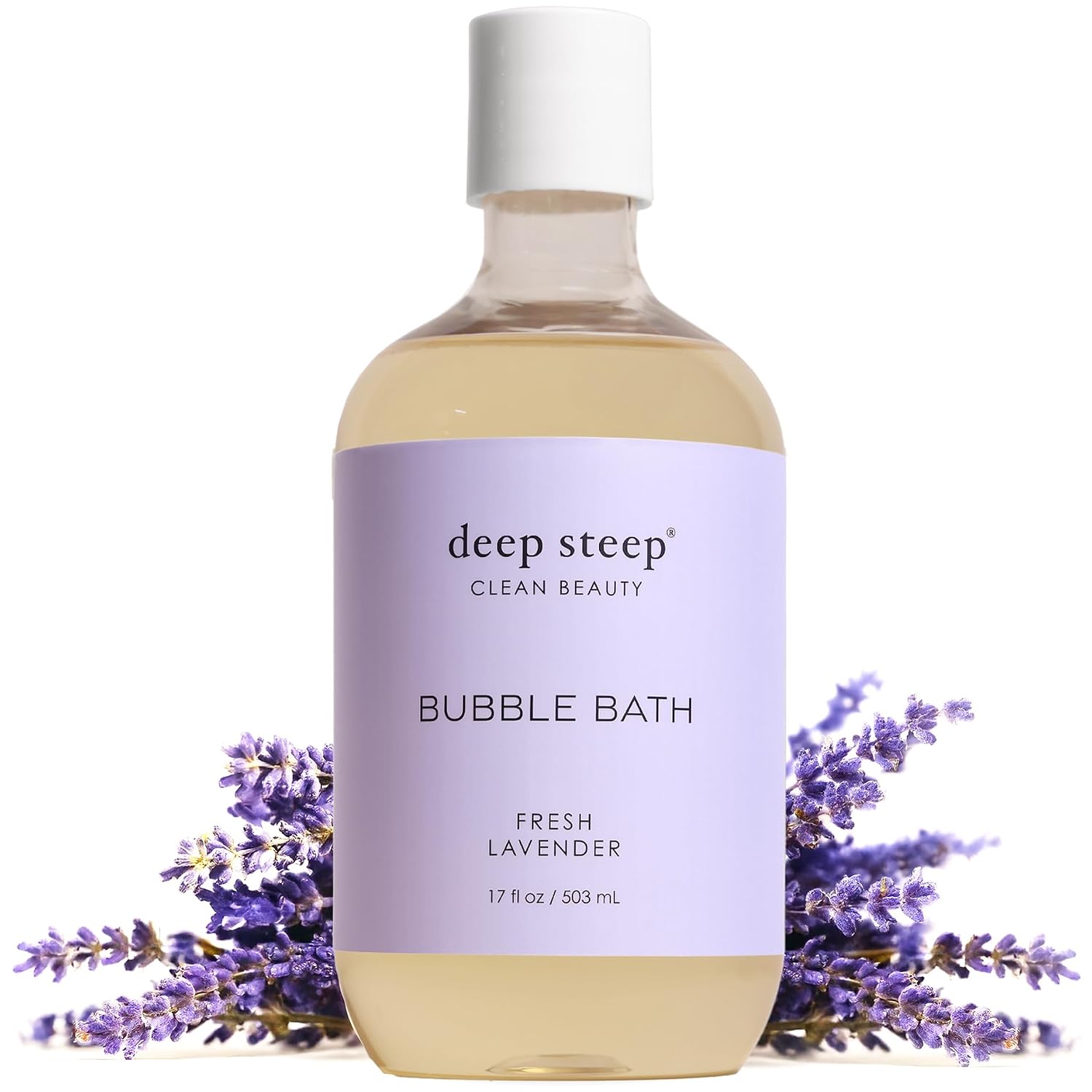 Deep Steep Fresh Lavender Bubble Bath for Women, Hypoallergenic, Clinically Tested, Clean Formula for Sensitive Skin, Sulfate-Free, 17 fl oz Bottle, Essential Bath Accessories