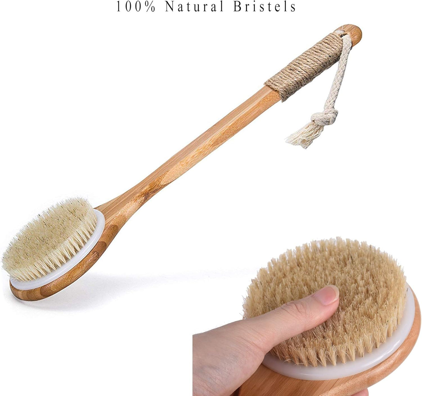 Dry Bath Body Brush Back Scrubber with Anti-Slip Long Wooden Handle, Natural Bristles Body Massager, Perfect for Exfoliating, Detox and Cellulite, Blood Circulation, Good for Health