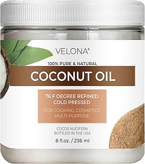 velona Coconut Oil 76 Degree 8 fl oz | 100% Pure and Natural Carrier Oil | in jar | Refined, Cold pressed | Skin, Face, Body, Hair Care | Use Today - Enjoy Results