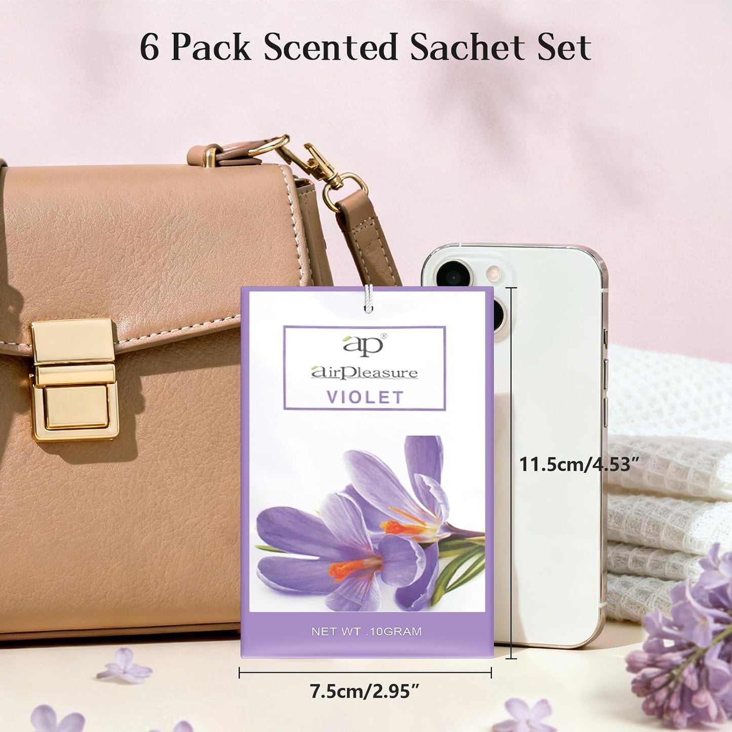 Violet Scented Sachets Bag 6 Pack for Drawers & Closets, Long-Lasting Sachets Bags Wardrobe Freshener, Drawer Deodorizer Fresh Scents Home Fragrance Air Freshener Bags for Home Room