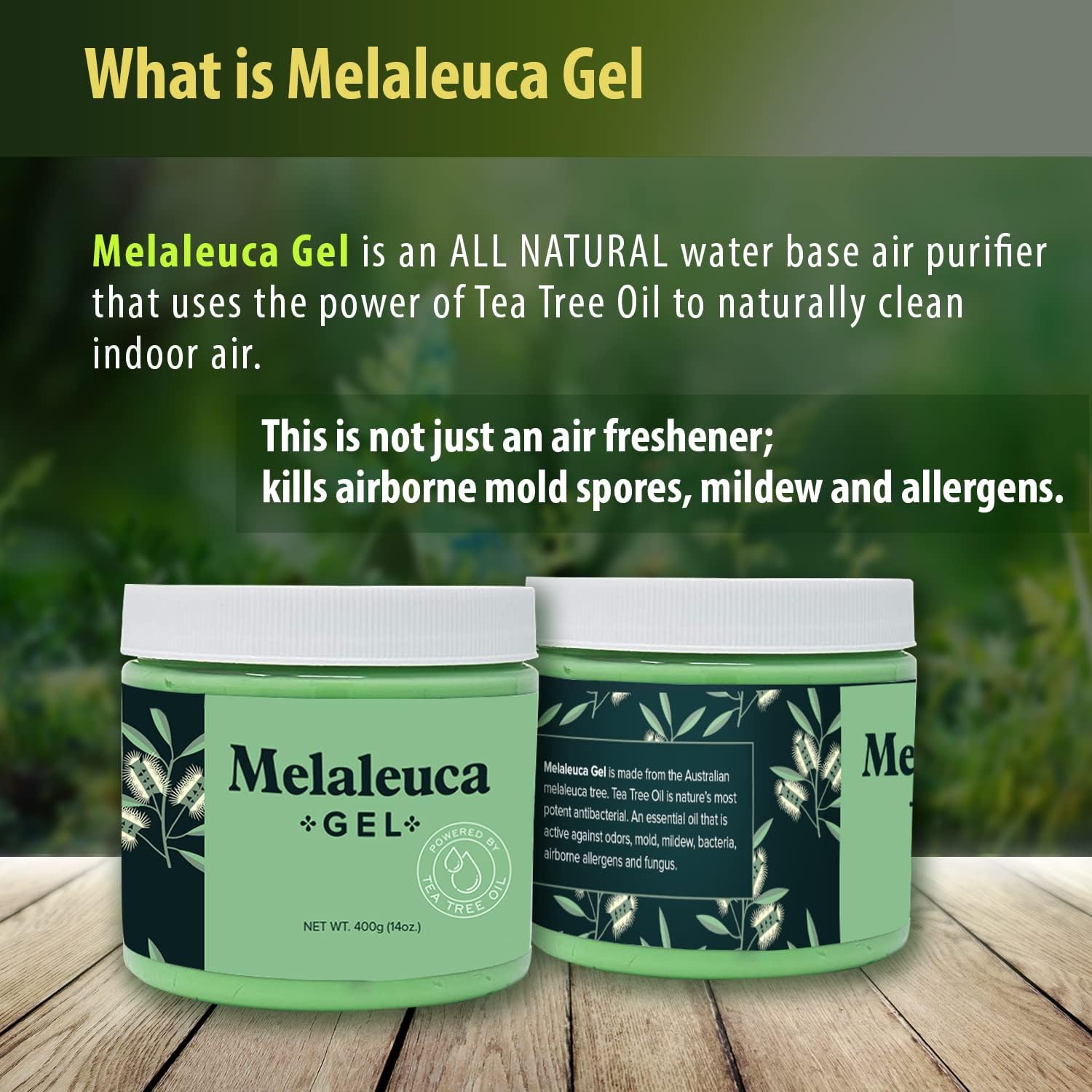 Melaleuca Gel All Natural Odor Eater with 100 Percent Australian Tea Tree Essential Oil that naturally cleans the air of allergens. Clean air in moist basements, RV's, Boats, and more (28 oz)