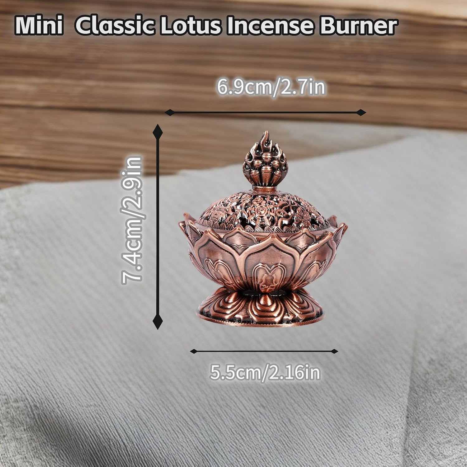 Classic Lotus Incense Burner,Super Mini Lotus Cone Incenses Holder,Incense Burner Holder,Mini Vintage Lotuss Flower Shaped Incense Holder,for Stick and Cone Incense (Antique Red)