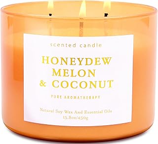 Honeydew Melon Coconut 3-Wick Soy Candle | 15.8 oz Large Scented Candle for Home | Clean Burn Long Lasting | Fresh Melon Coconut Scent | Gift Ready