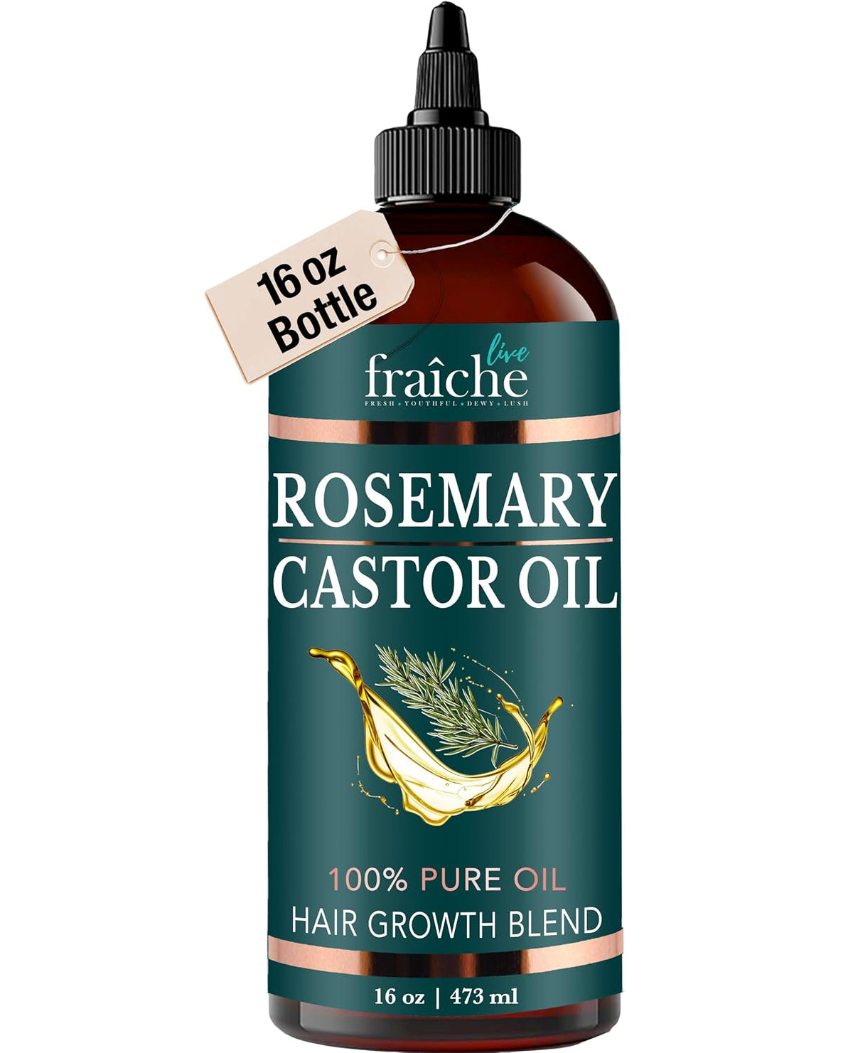 Live Fraiche Rosemary Castor Oil for Hair Growth 16oz - Rosemary Oil for Hair Growth and Thickening Pure Blend to Reduce Loss