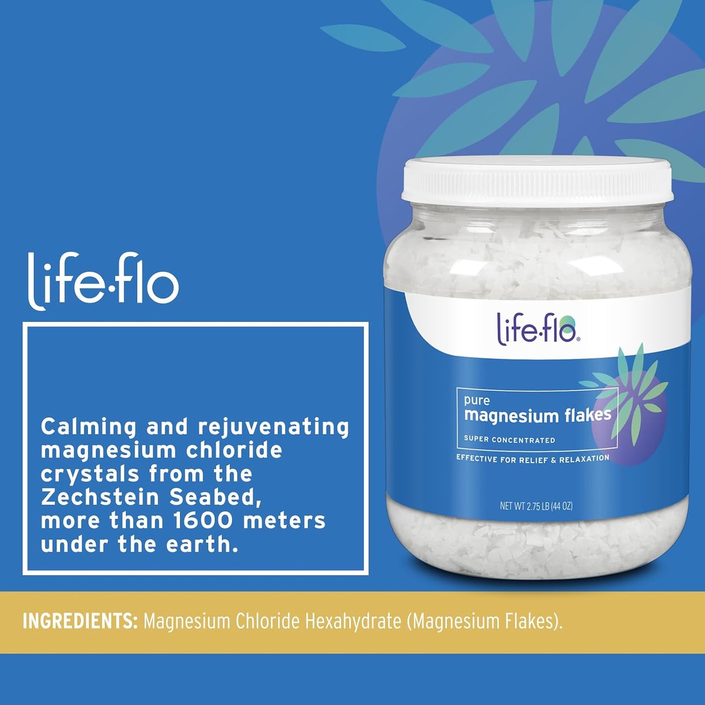 Life-flo Unscented Magnesium Lotion 8oz and Magnesium Flakes for Bath 44oz - Relief and Relaxation with Topical Magnesium Chloride from Zechstein Seabed - Soothe Muscles and Joints - 60-Day Guarantee