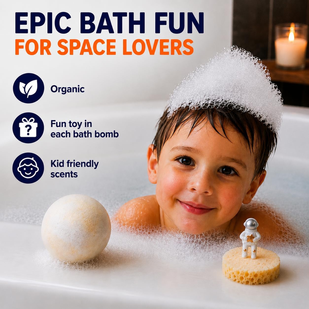 EvolutionUSA 6 Space Bath Bombs for Boys & Girls - Planet Bath Bombs Toy Inside, Organic Childrens Bathbomb Set, Cosmic Bath Fizzers, Kid Bath Bomb Gift for Valentines, Birthday, Christmas, Easter