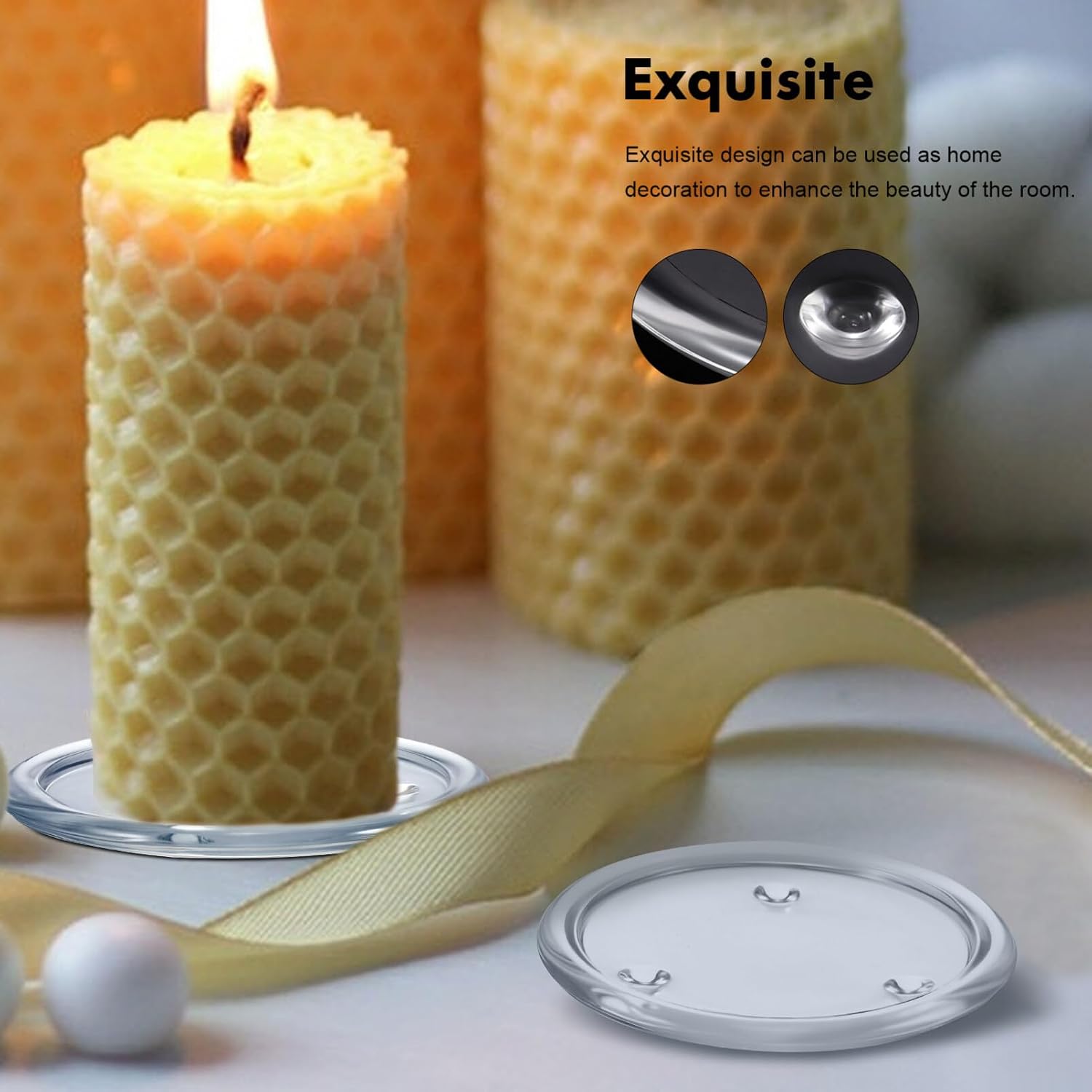 VOSAREA 2Pcs Glass Candle Holder Plates 5.11 Inch Transparent Round Candle Tray Coasters for Wedding Banquet Home Decor Table Centerpiece