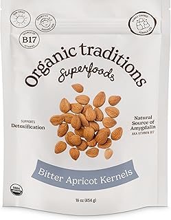 Organic Traditions Apricot Kernels, Organic Apricot Seeds, Sundried Sweet and Bitter Taste, Vegan, Source of Vitamin B17, Non GMO, Whole Foods Delivery, Plant Based for Snacking and Blending, 16 oz