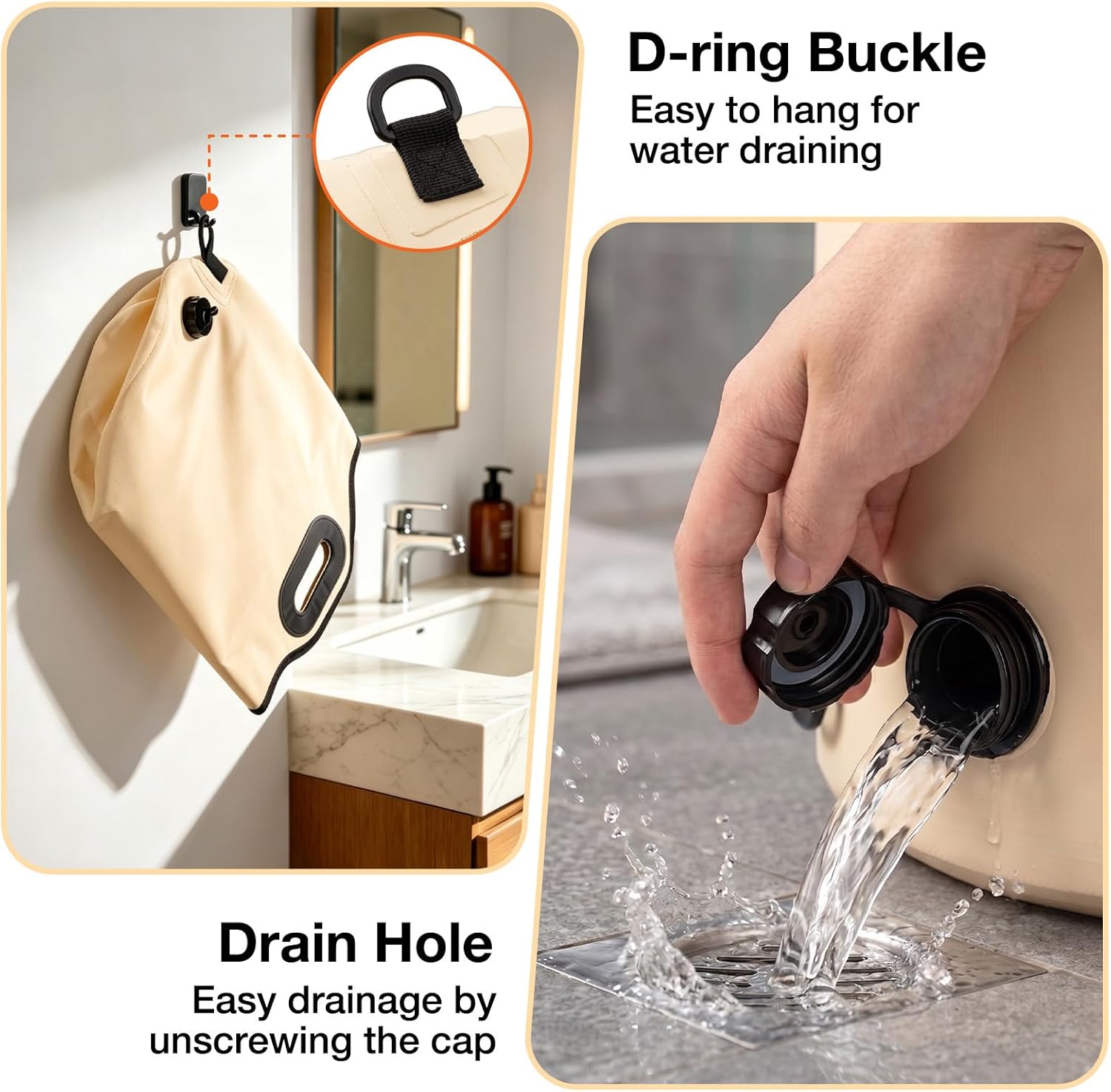 Collapsible Foot Bath Bag, Portable Foot Basin for Soaking, Folding Feet Spa Tub with Sturdy Handles & Small Drainage Hole, Multifunctional Feet Bucket for Travel Camping Outdoor Washing Fishing