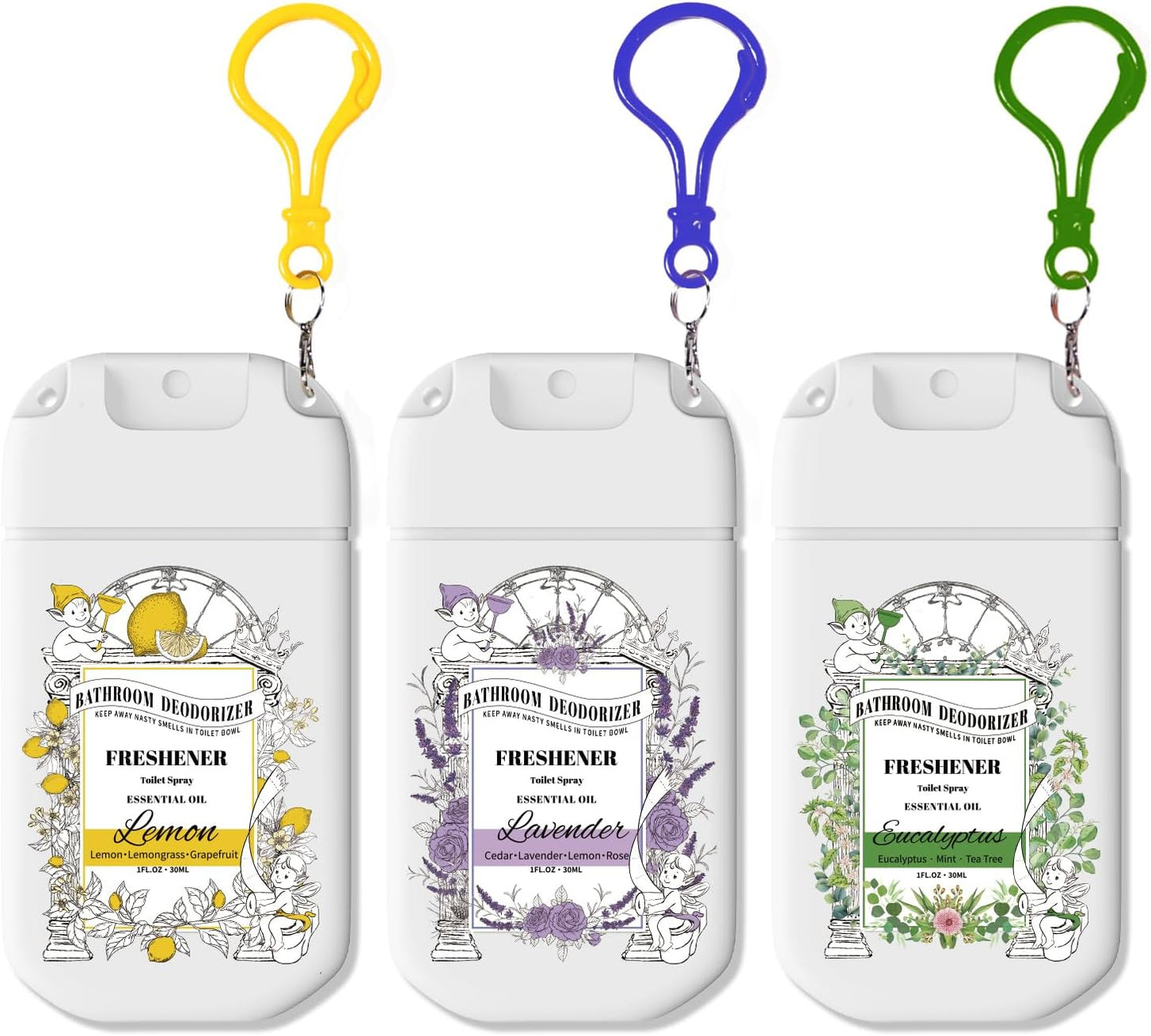 Travel Size Toilet Spray, Air Freshener Spray for Bathroom Deodorizer, Travel Essentials Variety with Removable Hook - Lemon Lavender Eucalyptus Scent