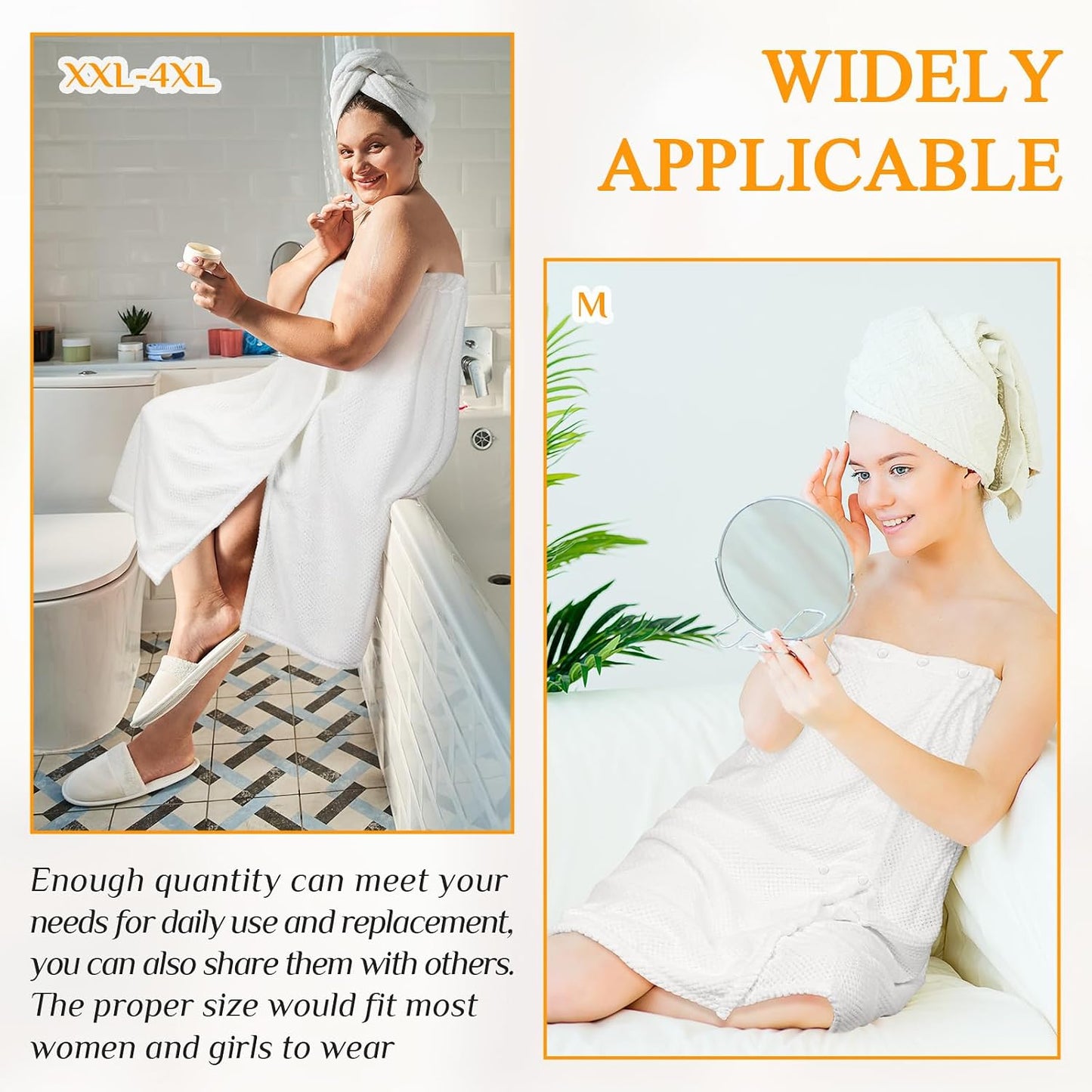 Tigeen 4 Pcs Spa Wrap Towel Wrap for Women Spa Robe with Adjustable Closure Elastic Top Lightweight Wraps for Bath Shower (White,XXL-4xl)