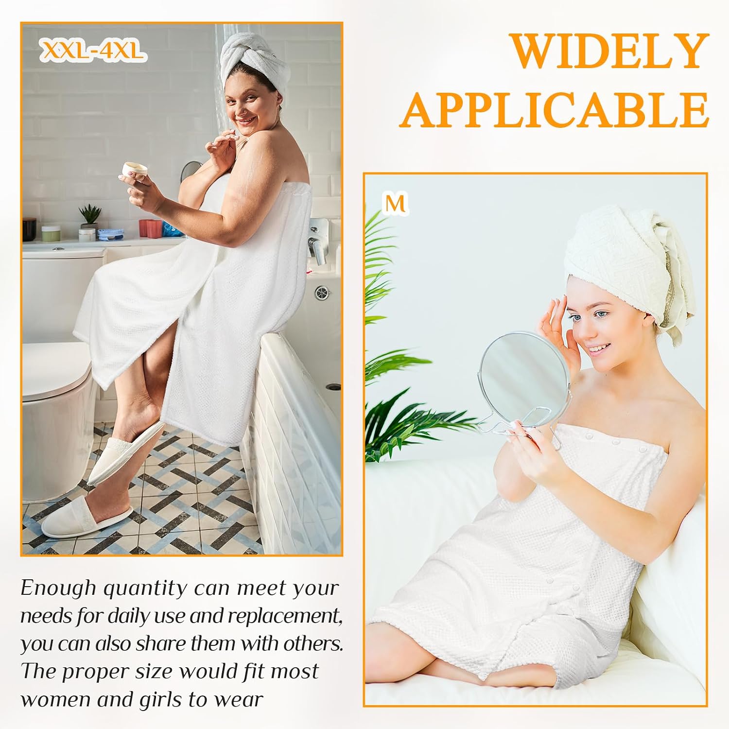 Tigeen 4 Pcs Spa Wrap Towel Wrap for Women Spa Robe with Adjustable Closure Elastic Top Lightweight Wraps for Bath Shower (White,XXL-4xl)