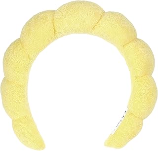 Bella Sleep + Spa Puffy Makeup Headband - Soft Microfiber Spa Headband for Washing Face - Padded Non-Slip Facial Skincare Hairband for Women & Teens, One Size, Yellow