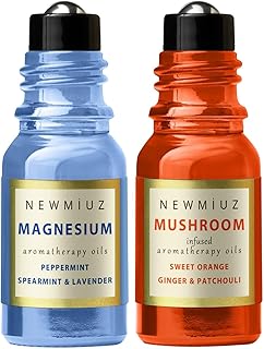 Roll-On Essential Oil Blends Focus Memory Concentration Orange Ginger Patchouli & Migraine Roll-On Essential Oil Blends Anti Stress Magnesium Peppermint Spearmint and Lavender Pack of 2