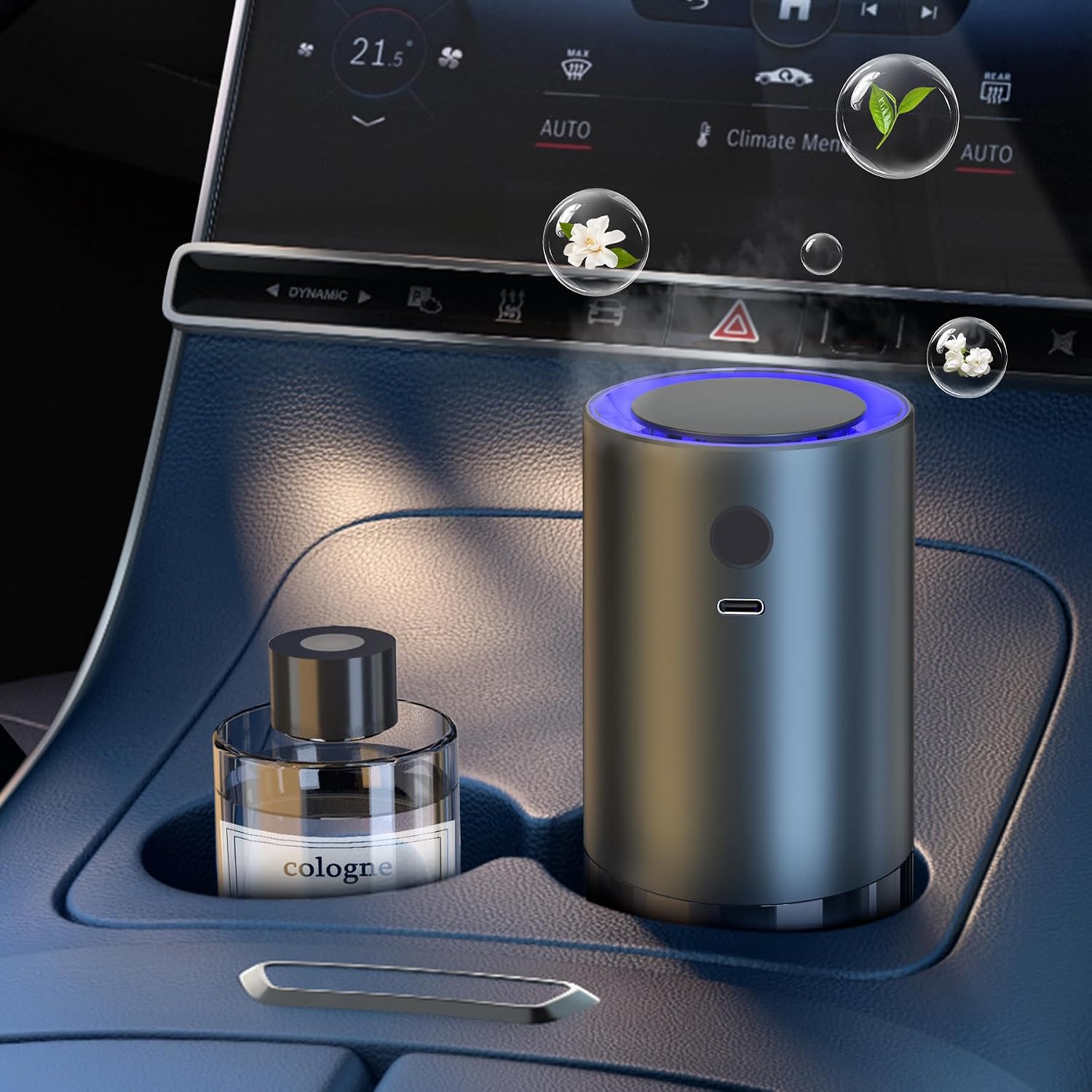 Smart Car Air Freshener, Car Air Freshener Diffuser with 100ml Perfume, Auto On/Off Intelligent, Rechargeable Aroma Diffuser,Auto Two Spray Modes, Cologne Scent, Light Fragrance Type (Cologne)