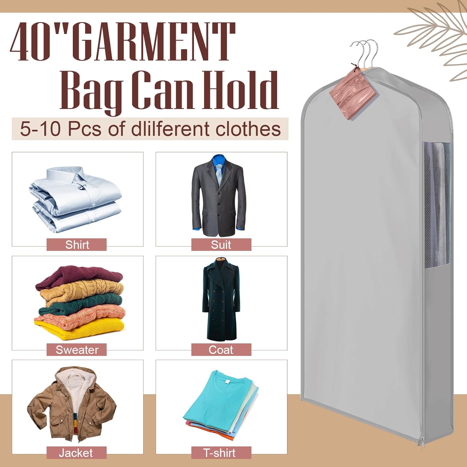 Briwooody 1 Sets 40 x 24 x 6'' Cotton Garment Bags with 4 Cedar Blocks, Moth Protection Bags Breathable for Hanging Clothes Fur Coats, Gowns, Dress, Closet Storage, Clothing Protector (Grey)