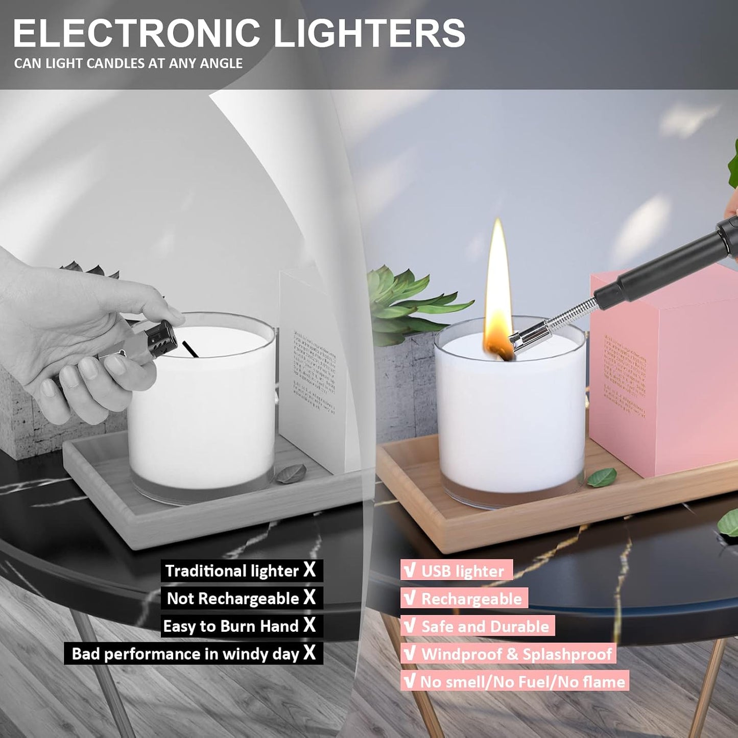 Long Lighter, Retractable Electric Lighters, Lgnition Port Can be Rotated 360°, Rechargeable via USB, lighters Suitable for Lighting Candles, barbecues, fireplaces, fire pits, etc