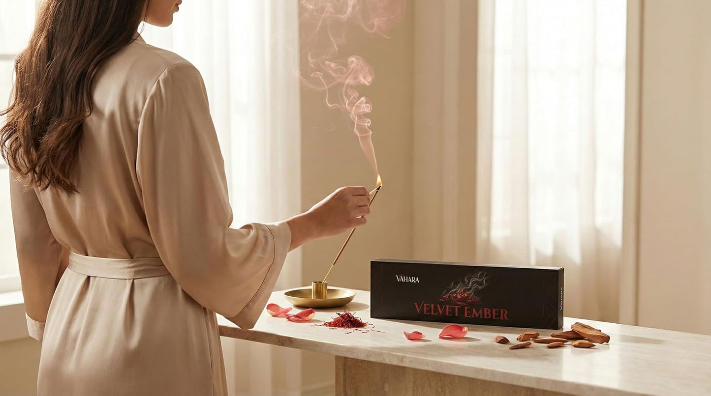 Premium VAHARA Velvet Ember Incense Sticks | Natural Hand-Rolled Masala Incense | Spicy Woody Floral Fragrance | for Meditation, Relaxation & Home Rituals | 100g
