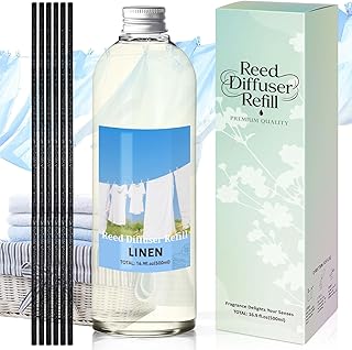 STRN Linen Reed Diffuser Refill 500ml with 6 Natural Reed Sticks, Smooth Aromatherapy for Home, Cozy Comfort Fragrance for Bedroom, Closet, Bathroom