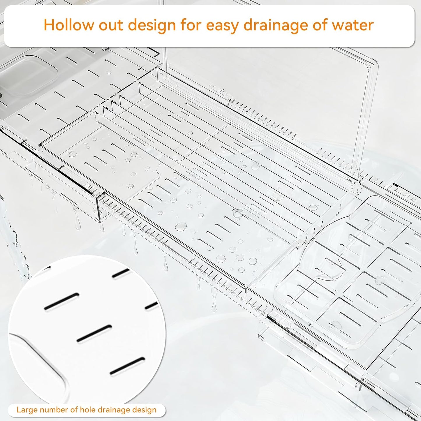 Yieach Luxury Clear Bathtub Shelf Across Tub,Expandable Plastic Bathtub Tray Over The Tub Bath Caddy,Free Standing Bath Table Board & Accessories for Women Relaxing with Reading Book and Ipad Holder