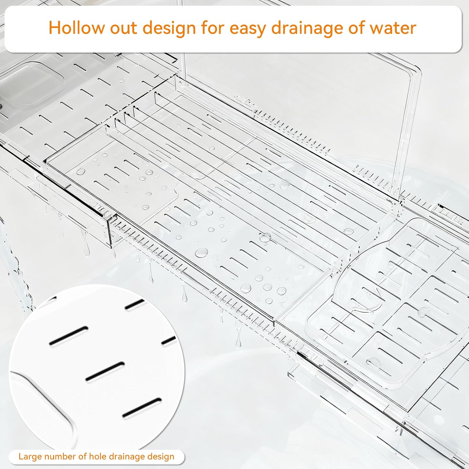 Yieach Luxury Clear Bathtub Shelf Across Tub,Expandable Plastic Bathtub Tray Over The Tub Bath Caddy,Free Standing Bath Table Board & Accessories for Women Relaxing with Reading Book and Ipad Holder
