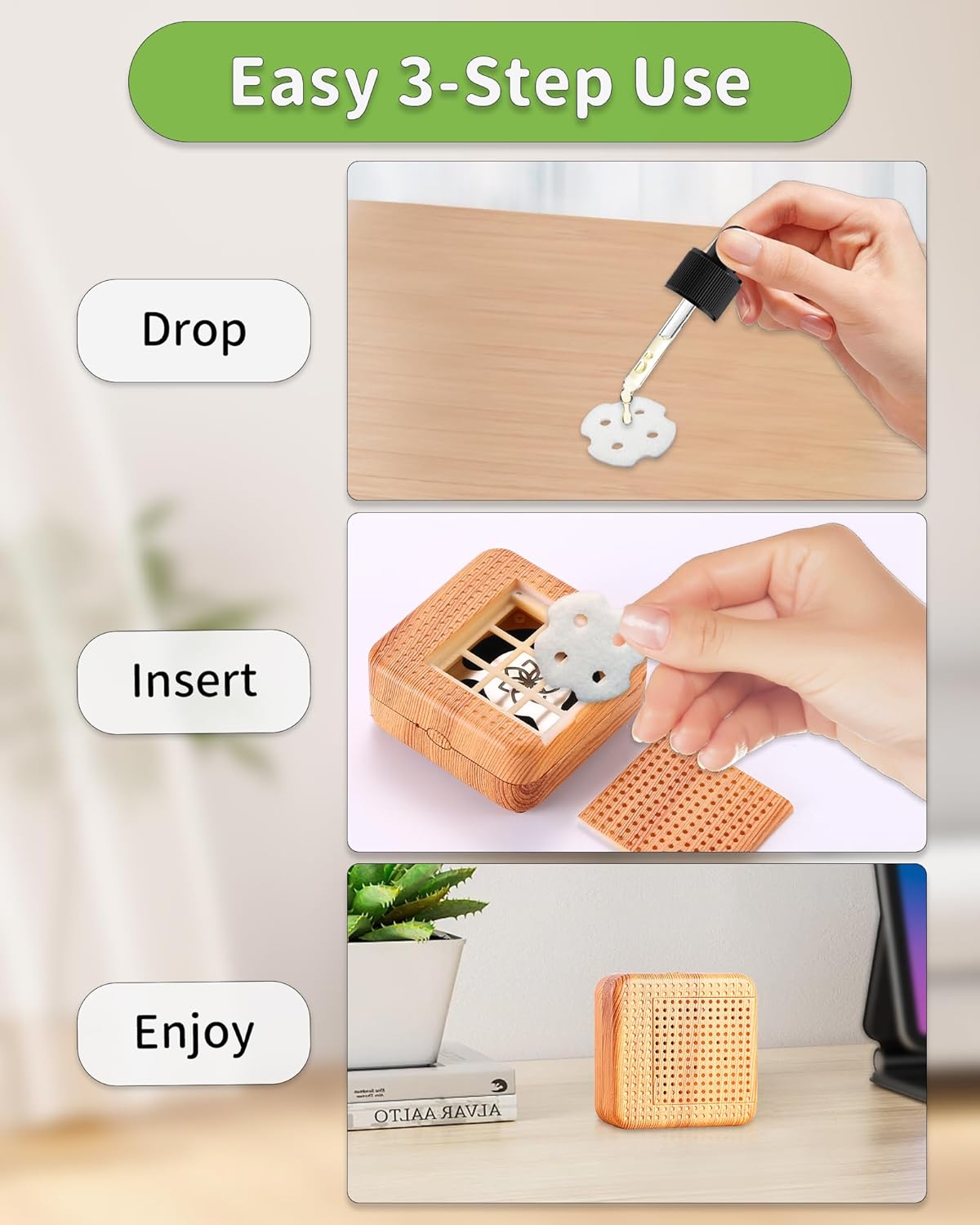 Replacement Pads Refill 50 Pieces for Portable Essential Oil Diffuser with Good Absorbent with 4 Holes, Unscented Inserts for Waterless Diffuser, Mist Fan, and Aroma Box Use (Petal)