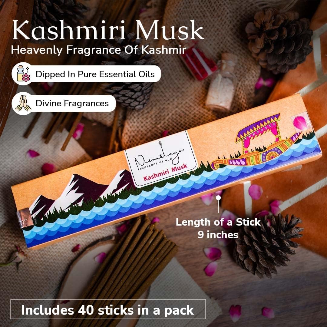 Nirmalaya Premium Luxury Natural Kashmiri Musk Incense Sticks | Natural & Charcoal Free | Pack of 40 Sticks, 100g | Ideal for Home, Office, Yoga, Meditation & Aromatherapy