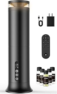 Waterless Essential Oil Diffuser, 1200 Sq Ft Nebulizing Scent Air Machine, Remote Control, Ultra-Quiet Dry Mist Aromatherapy Diffuser for Large Home Office Hotel Spa, 5 Oils Starter Kit Included