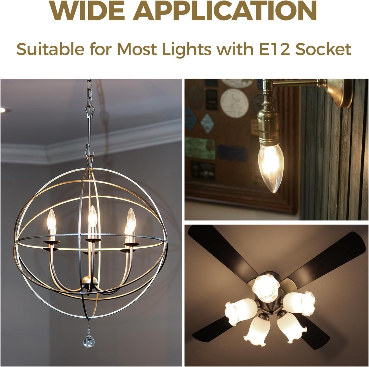 Hizashi E12 Candelabra Bulb 40 watt Equivalent, Dimmable Candelabra LED Light Bulbs Soft White 3000K, 90+CRI 4W 450LM B10 LED Candle Bulb, Candelabra Base, UL Listed, 12 Pack