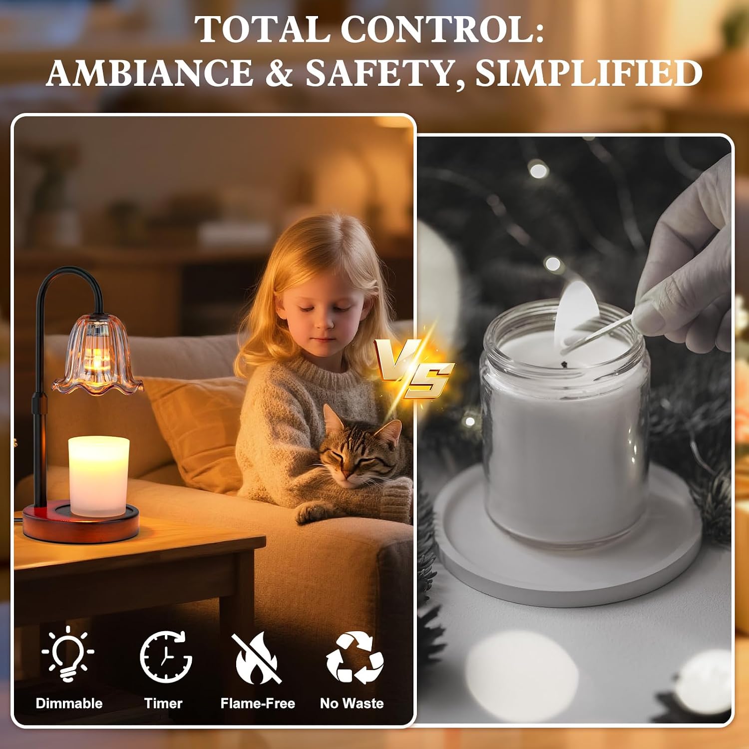 Candle Warmer Lamp Electric: Timer Dimmer Candles Warming Jar Light - Height Adjustable Dimmable Warmers Lamps - Flower No Flame Lamps with Heat Warm Melt Wax - Home Bedroom Decor Table Light