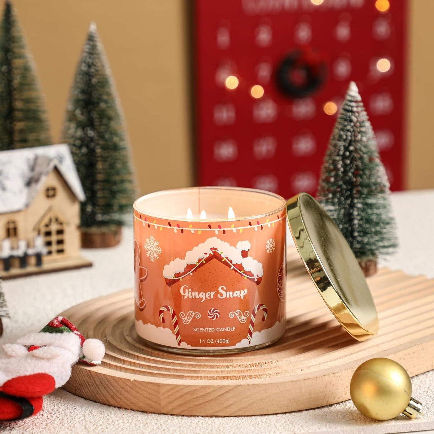 Christmas Scented Candles, Gingerbread Scented Candle, Large 3 Wicks Candle, 14 oz, Christmas Candles Gift