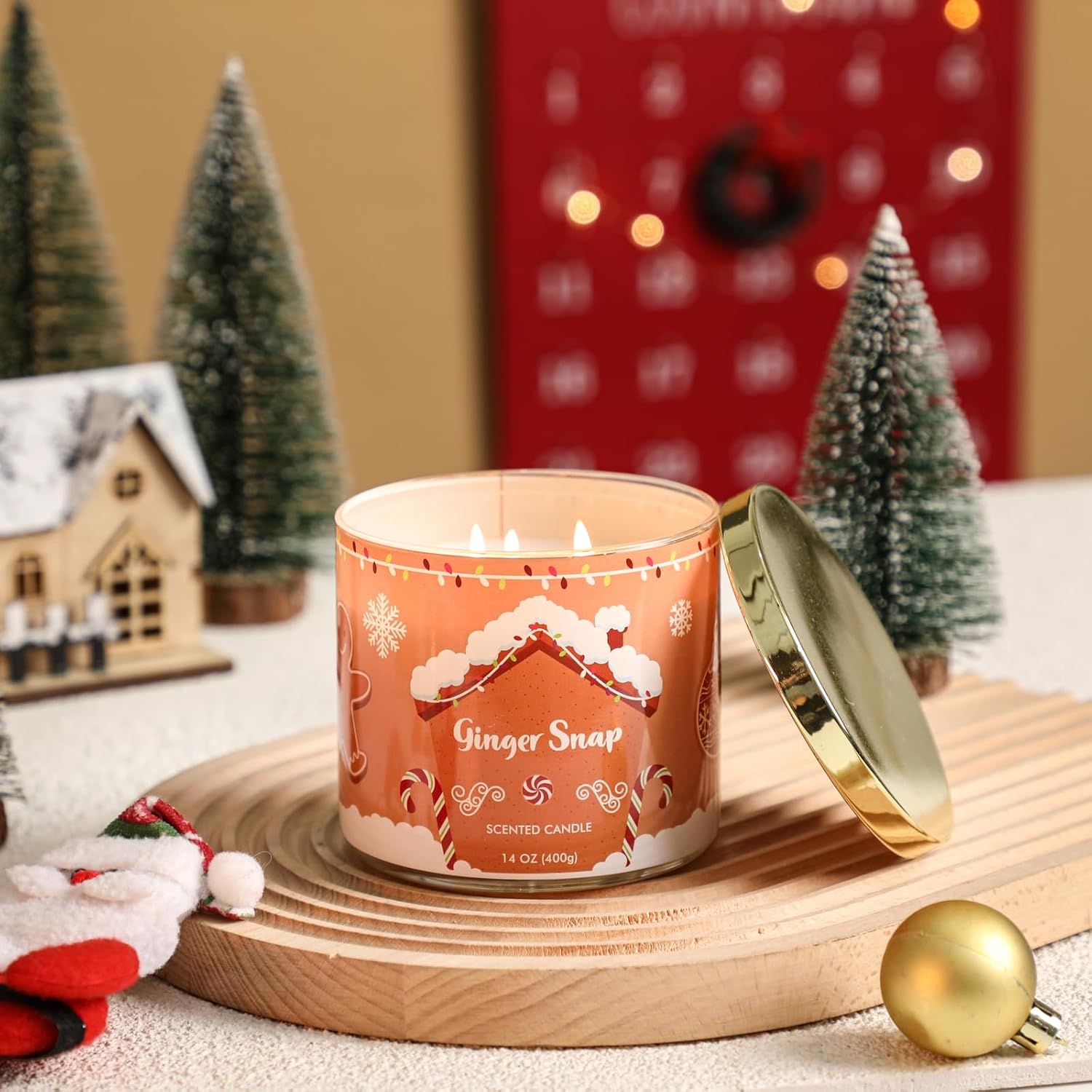 Christmas Scented Candles, Gingerbread Scented Candle, Large 3 Wicks Candle, 14 oz, Christmas Candles Gift
