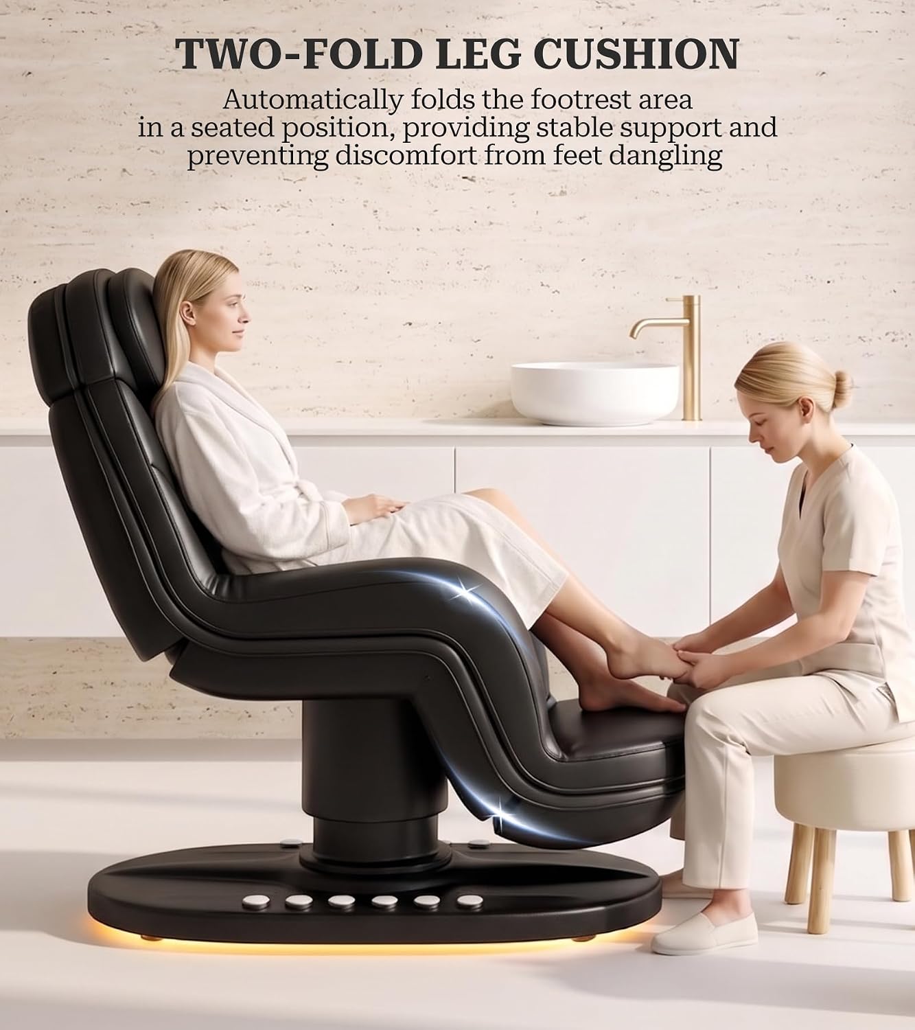 VARONXE Fully Electric Massage Table Esthetician Bed, Adjustable Spa Facial Bed Lash Chair with Light, Ergonomic Medical Exam Table for Beauty Treatment Tattooing Waxing, Black Stool